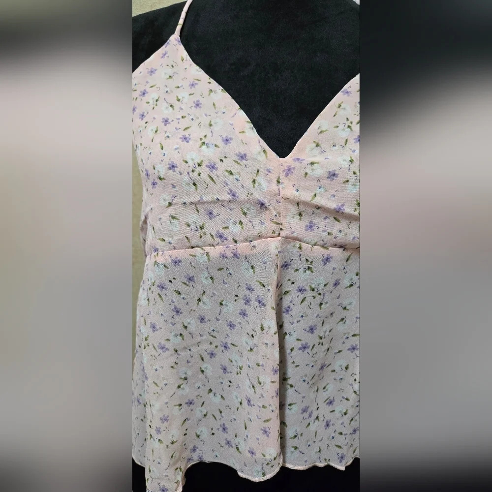 Floral Print V-Neck Criss-CrossBack Flare Tank Top #431-433 - Picture 7 of 11